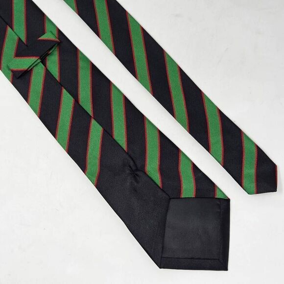 ROVOS RAIL AFRICAN RAIL SILK TIE BLACK GREEN RED REPP STRIPE SATIN 3.25" X 60" - Picture 3 of 3